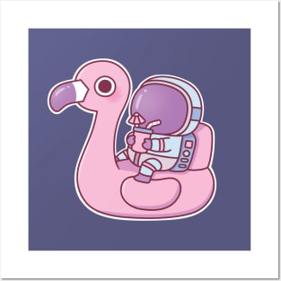 Funny Astronaut Chilling On Pink Flamingo Pool Float Posters and Art